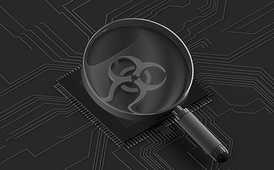 Magnifying glass zooming in on malware analysis