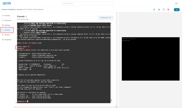 Arm virtual hardware quickstart guide; console, system logs