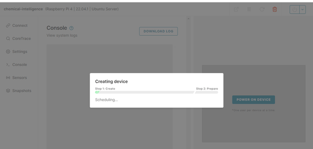 Step five > Raspberry Pi 4 virtual machine console system logs